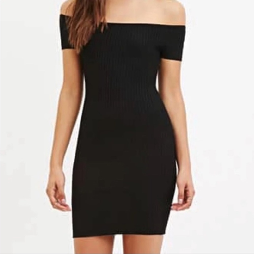 NWT Black Forever 21 Ribbed off the shoulder mini dress - S